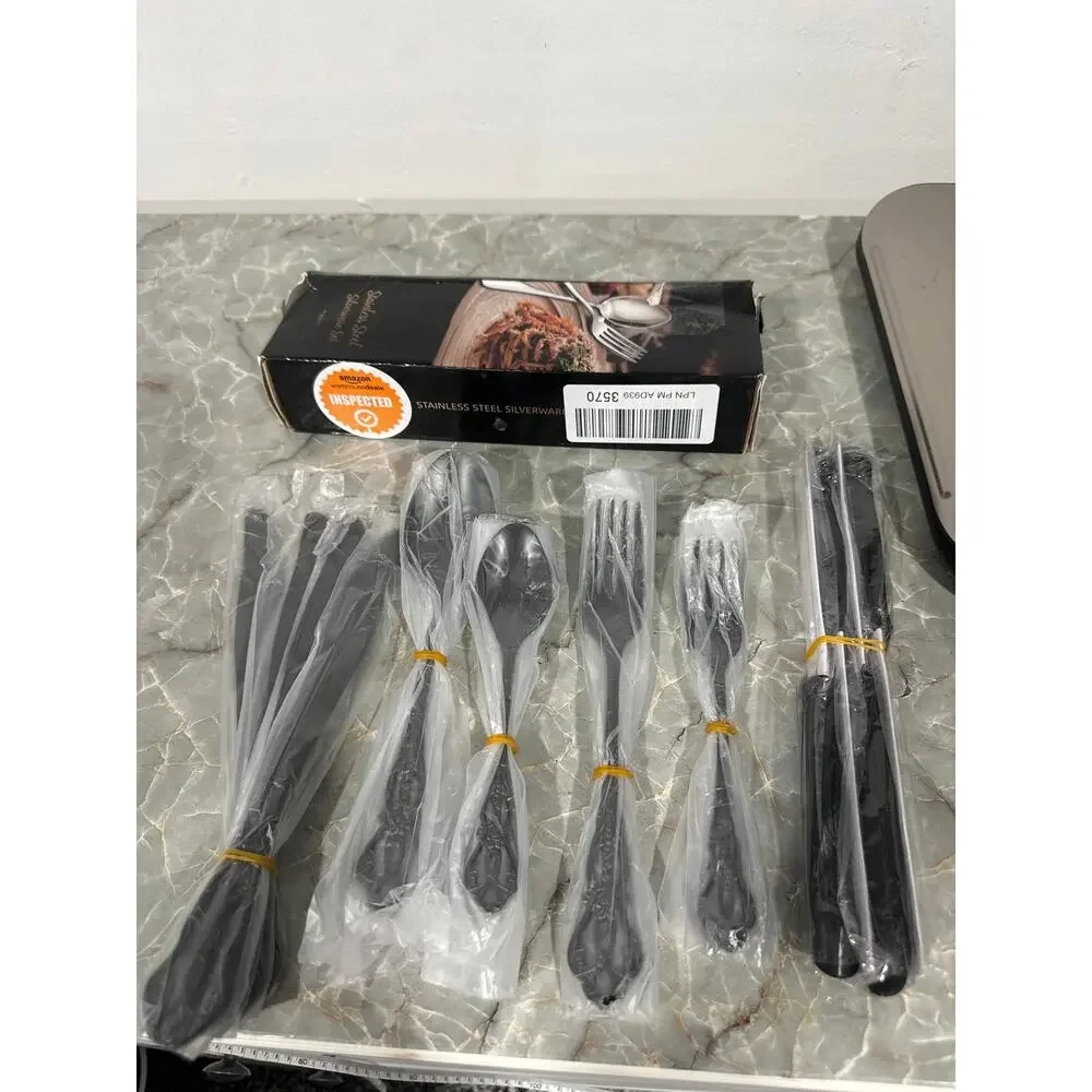 Black Silverware Set, Ollex 24 PCS Silverware Flatware Set for 4
